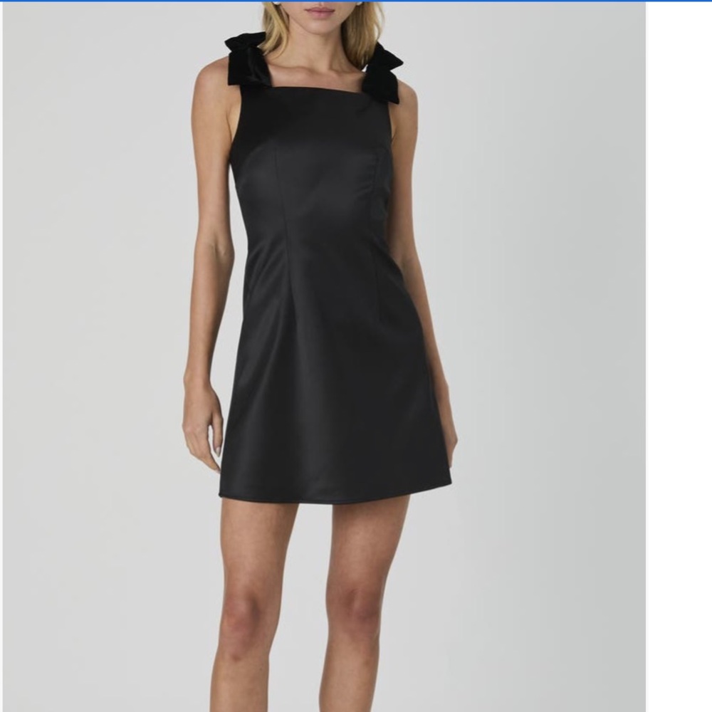 French Connection Carey Black Satin Mini Dress Velvet Bow Straps Sleeveless NWT
